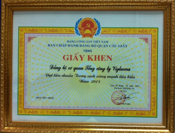 Đảng bộ Cơ quan TCT Viglacera đạt danh hiệu trong sạch, vững mạnh tiêu biểu năm 2013